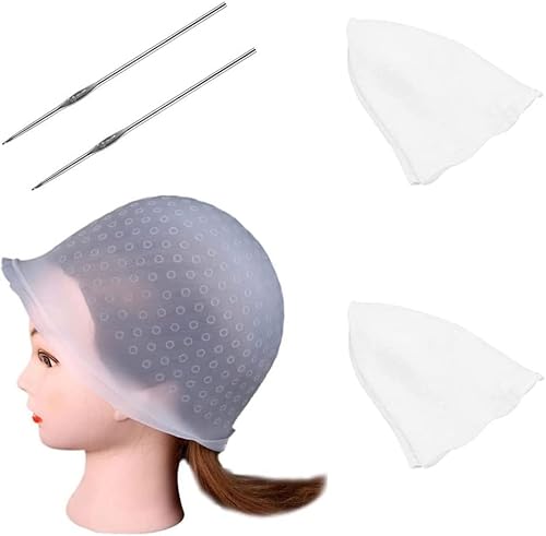 2 Set Haare Färben Hervorhebung Kappe, Wiederverwendbare Silikon Markieren Kappe, Highlight Haar Kappe, Strähnenhaube mit Löcher, Professional Salon und Haus Haarefärben zubehör, Farbstoff Haarkappe