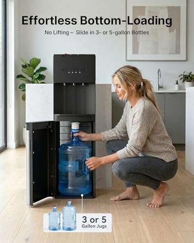 Image of EUHOMY Bottom Loading Water Cooler Dispenser for 5 Gallon Bottle, 3 Temperature Freestanding Hot and Cold Water Dispenser with Stainless Steel Tank & Child Lock for Home Office, Black