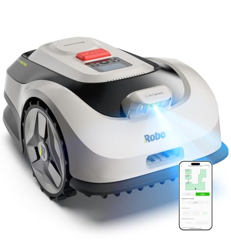 RoboUP Raccoon 2 SE Robot Tondeuse - 600m², Robot Tondeuse Vision sans RTK, Prêt à l'emploi, Tonte en U Forme, 5Ah Recharge Rapide & 150mins Autonomie Longue, Ajustez Électriquement Hauteur de Tonte