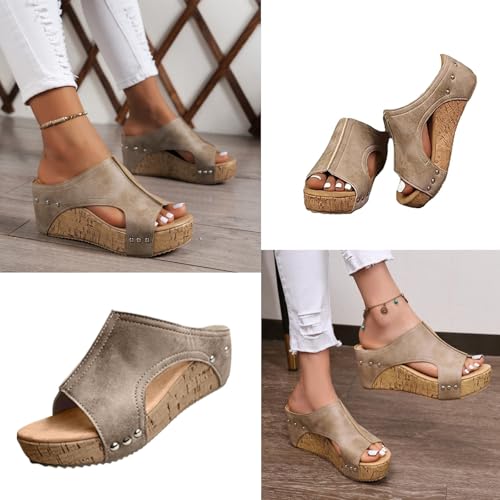 Northend Lumi Stud Wedges Shoes, Maison Birch Cork Wedges, Women Summer Open Toe Thick Sole Comfy Non-Slip Orthopedic Sandals3