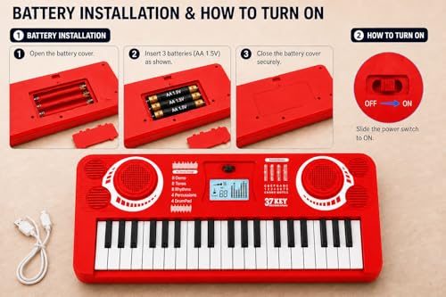 Image of Braintastic Kids Piano Keyboard with Microphone, 37 Keys, 8 Rhythms, 8 Tones with 6 in-Built Demos & Song Recording Feature for Boys & Girls (Red)