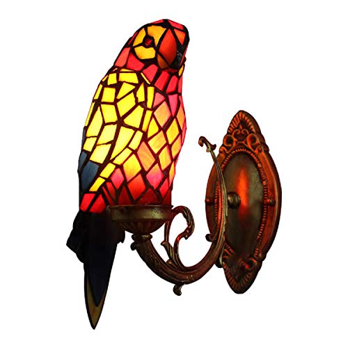 Tiffany Parrot Wall Sconce Lamp, XINDAR LED Unique Design Jewelries Glass Mirror Front Light Fixture Bedroom Beside Wall Light (B)