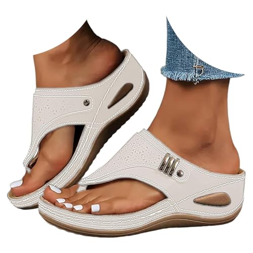 EMUKFD sandals for women Wedge Flip Flops Wide Fit New Summer Non-Slip Beach Shoes Toe Post Slippers Orthopedic Anti-Slip Walking Sandals Arch Support Outdoor Thong Slides