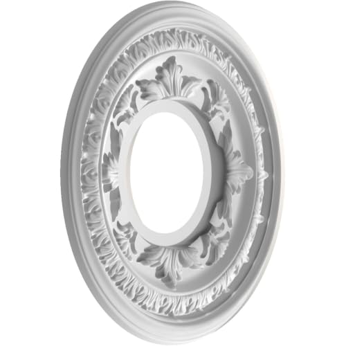 Image of Ekena Millwork CMP10BAGBW Baltimore Thermoformed PVC Ceiling Medallion (Fits Canopies up to 4 1 /4 inch), 10 inchOD x 3 1 /2 inchID x 3 /4 inchP, UltraCover Satin Blossom White