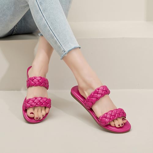 Image of Ruiee Wide Width Flat Sandals for Women. | Wide Width Sandals, X-Wide Feet Slides, Summer Braided Flat Slides, Versatile, Fashion Comfort