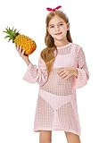 Batermoon Girls Swimsuit Cover up Crochet Bikini Cover Ups Hollow Out Net Long Sleeve Swimwear for Beach