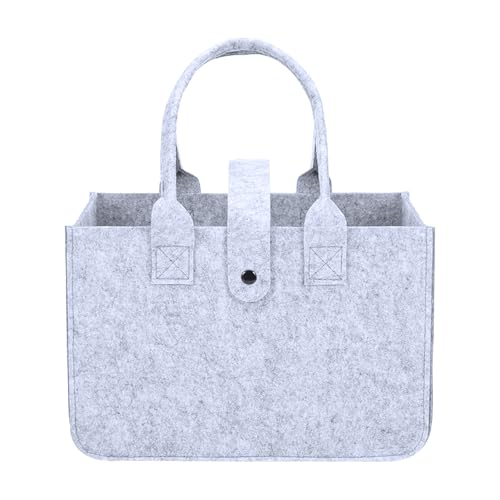 WLICCHS Panier à provisions en feutre avec anse pliable - 30 x 20 x 18 cm - Petit panier de rangement - Gris - Sac à main pour le shopping, les sorties, le...