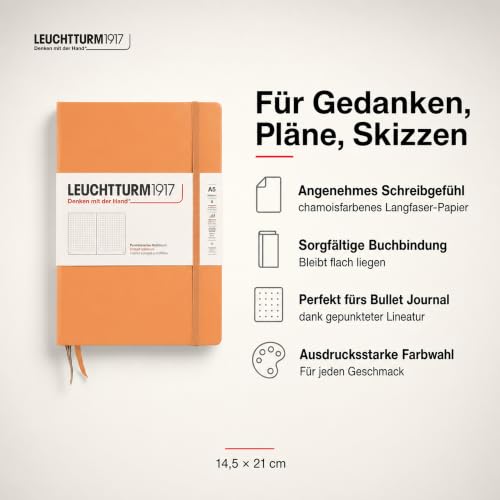 Image of LEUCHTTURM1917 - Notebook Hardcover Medium A5-251 Numbered Pages for Writing and Journaling (Apricot, Dotted)
