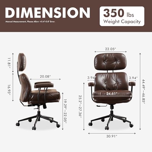 Image of High Back Executive Office Chair with Comfortable Deep Seat,Brown PU Leather Modern Office Chair,Ergonomic Big and Tall Computer Desk Chair with Lumbar Support(Dark Brown)