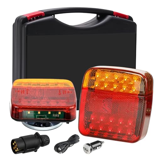 LED Rückleuchten Anhänger Kabellos, 12/24V Magnetische Funk Rücklicht Anhänger Set mit Blinker, Bremslicht, Positionslicht & Kennzeichenlicht, Wasserdicht IP65 LED Rücklicht für LKW,Traktor, Wohnwagen