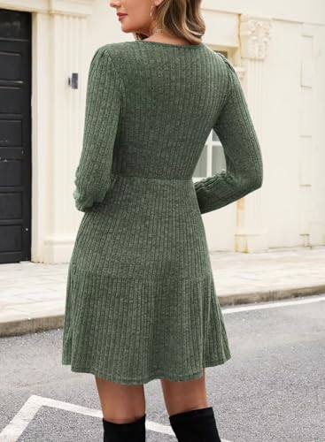 Image of QACOHU Falll Dresses for Women 2026 Crew Neck Long Lantern Sleeve Casual Loose Flowy Swing Shift Dress