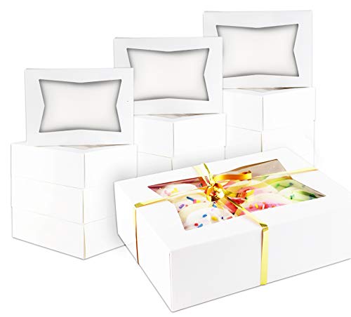 White Bakery Pastry Box With Window - Rigid Thick Kraft Paperboard - Easy Auto Pop-Up Assembly | Perfect for Cookies and Pastries | Set of 12