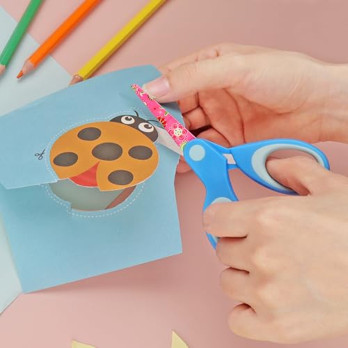 Vutyvve Kinderschere für Linkshänder, stumpfe Spitze, Sicherheitsschere für Kinder, Edelstahlklingen, weiche Griffe, für Kinder ab 3 Jahren, Rosa, Blau, Rot, 3 Paar