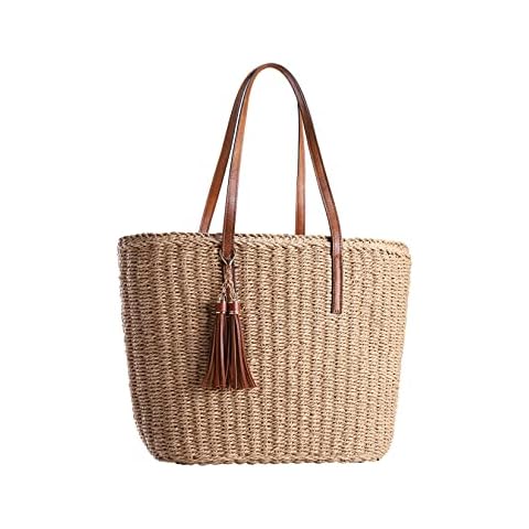 YXILEE Straw Bags For Women | M Size Travel Straw Totes Bag Woven Summer Handmade Shoulder Bag Handbag Cover