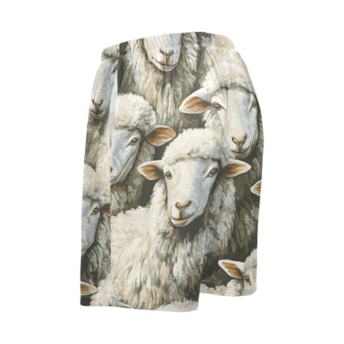 Men's Short Pajama Bottoms White Sheep Animal Home Casual Sleep Pants2