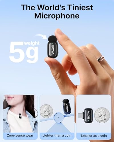 Image of BOYA mini Wireless Microphone for iPhone /Android /PC /Tablets with USB Type-C Plug, MFi Certified, Noise Reduction, AI Voice Changer, 30H Battery Life with Charging Case (BOYAMINI-02-06)