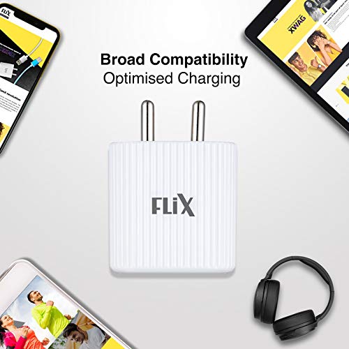 Image of Flix (Beetel) Rise 2.1 10W Dual USB Smart Charger, Fast Charging Power Adaptor with Cable for All iOS and Android Devices, Samsung Galaxy S3, Samsung Galaxy S6, Apple iPhone 6 (White) - Xwc-62D