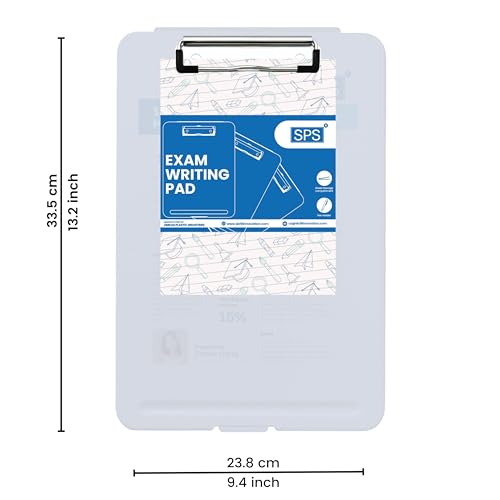 Image of SPS Exampad A4 Plastic Clipboard with Built-in Storage and Pen Holder - Ideal for School, Office, Travel - Perfect for Students and Professionals, School and Office - Translucent