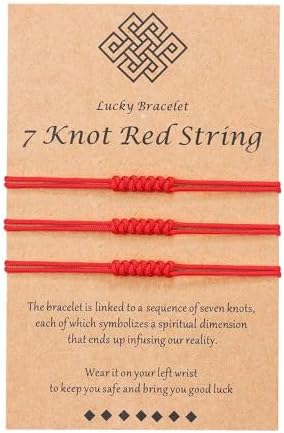 SYOSI 7 Knots Red String Bracelet Good Luck Pinky Promise Distance Matching Bracelets Kabbalah Protection Thread Handmade String Relationship Bracelets Good Luck Gift for Women Men Girls Boys Family