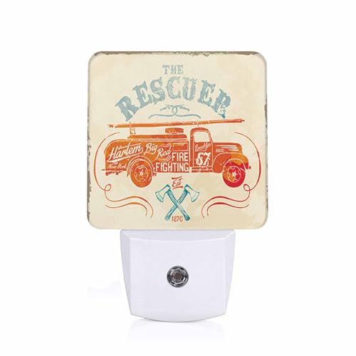 Image of Led Night Light,Red Fireman Vintage Fire Fighting Firefighter Led Night Light Plug Into Wall with Dusk to Dawn Light Sensor White Energy Efficient Nightlight for Bedroom Hallway Living Room