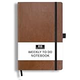 RICCO BELLO Undated Weekly Planner To Do Notebook | Faux Leather Hardcover, for Work, School, Home with Pen Holder, Bookmark, Band Closure, Storage Pocket, 5.7 x 8.4 Inches (Brown)