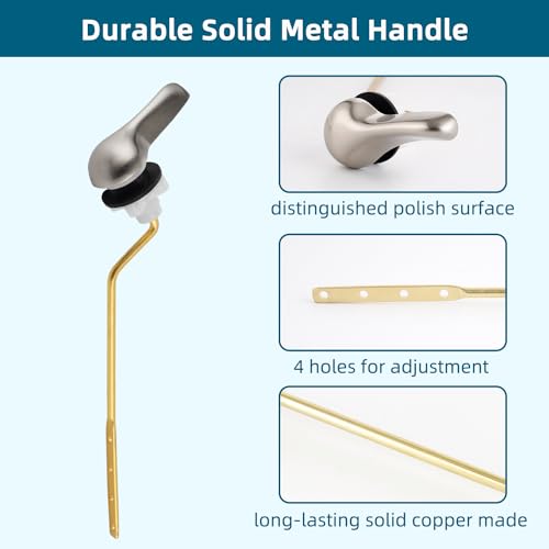 Hygie Rinse Metal Toilet Handle Replacement Kit Universal Side Mount Fit, Toilet Lever Compatible with American Standard/Glacier Bay/Gerber, Toilet Flush Handle with Flapper Chain, Brushed Nickel - Thumbnail 3