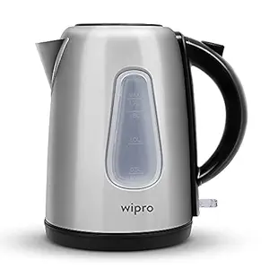 Wipro Vesta Electric Kettle Stainless Steel 1.7 L | 2000W | Auto Shut-Off | Boil Dry Protection | 360 degree Rotating Base | Single Touch lid locking | Water Level Indicator, Black, Standard | Power Plug