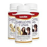 Bestdiet - Vitaminas Cabello, Piel y Uñas con Colágeno Marino Hidrolizado, Acido Fólico, Biotina Cabello, Levadura de Cerveza y Vitamina B6, A, C y E y Zinc, para Mujer y Hombre, Pack 3 x 60 cápsulas
