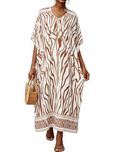 Image of Kaftan Dresses for Women V Neck Caftan Batwing Sleeve Swimsuit Cover Up | JILUVIN Plus Size Beach Swimwear Dress, Loose Fit Maxi Print Moomoo, Casual Mumu Nightgown Mrs Roper Costumes Vocation 2026