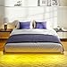 AMERLIFE Full Size Floating Bed Frame, Full Bed Frame with LED Lights, Heavy Duty Metal Platform Bed, No Box Spring Needed/Noise Free/Gold