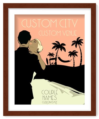 Custom Wedding Anniversary Wall Art - Personalized Gifts for Couples - Name, City, Venue, Hair Color - Premium Wood Frame Options, Ready to Hang, 16x20 - Quality Luster Print, USA Made Custom Wall Art