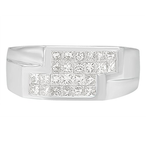 Original Classics 14K White Gold Princess Diamond Cluster Men's Ring (1.50 cttw, G-H Color, VS1-VS2 Clarity)