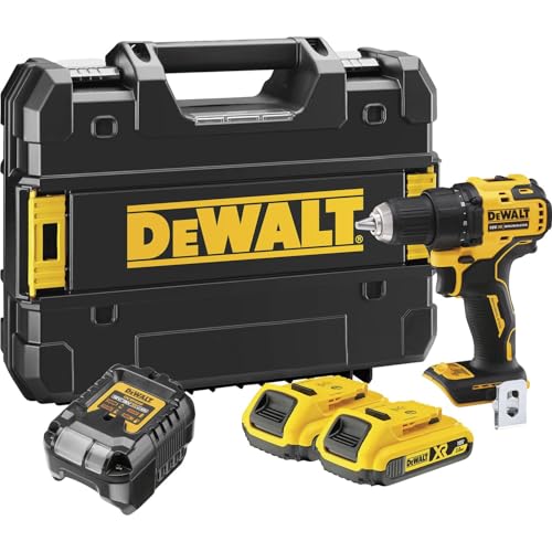 DEWALT Trapano avvitatore 18V XR senza spazzole con 2 batterie al litio da 2Ah e caricabatterie, DCD708D2T-QW