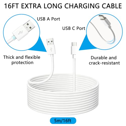 Cable de alimentación USB-A a USB-C de 5m para cámaras Ring Plus y Pan-Tilt 4