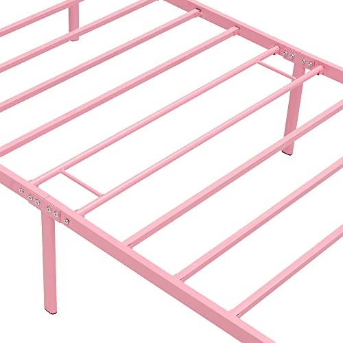 Vecelo Twin Size Metal Platform Bed Frame For Girls Kids Adults, With Headboard And Footboard/No Box Spring Needed Mattress Foundation, Festival Gift Birthday Present, Pink #TOP5