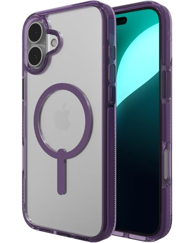 Image of ZAGG Santa Cruz Snap with Kickstand Case for iPhone 16 Plus - MagSafe Compatible, 13ft Military-Grade Drop Protection, Reinforced with Graphene, Slim Clear Case with Color Accents, Hyacinth Purple