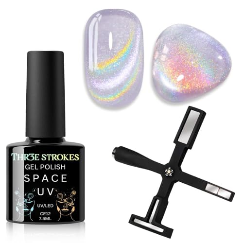 Image of THR3E STROKES 9D Cat Eye Gel Nail Polish 7.5ML - Glitter Magnetic Gel with 3D Shimmering Effect - 5 in 1 Magnet Set - UV /LED Soak Off Gel for Nail Art & DIY Manicure at Home (CE12)