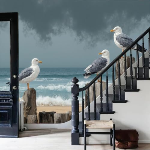 Papier peint relief 3D panoramique plage pour agrandir un salon ou une chambre sombre
