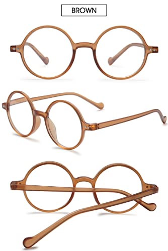 VEVESMUNDO Blue Light Blocking Reading Glasses Round Retro Vintage Readers Glasses for Women Men (1 Pcs Brown Reading Glasses, +1.5) - Image 3
