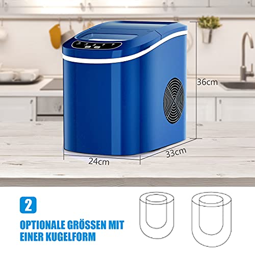 GOPLUS Eiswürfelmaschine, 12kg in 24 Std. Eiswürfelbereiter mit 2 Eiswürfel-Größen & 2,2 Liter Wassertank & Eiswürfelschaufel, Ice Cube Maker Zubereitung in 6-13 Minuten, 24 x 36 x 33 cm (Blau) – Bild 5