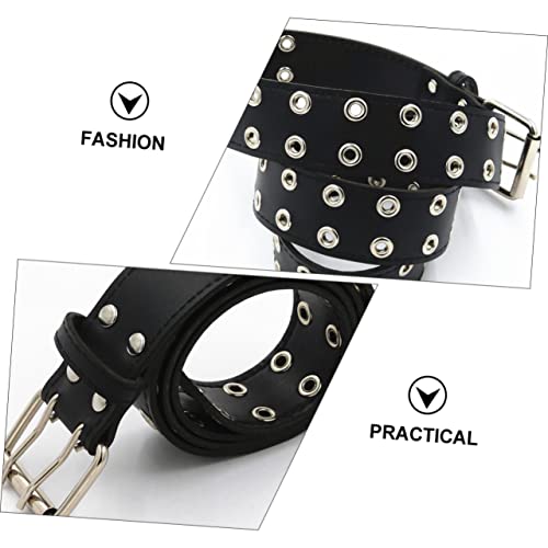 1Pc Punk Style Double Row Waist Belt Durable Artificial Fashion Belt for Men All Matching Design Choice Black3