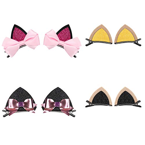 HDE Cat Ear Hair Clips 4 Pack Hair Pin Barrettes Neko Ear Costume and Cosplay