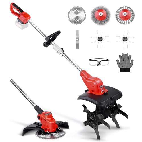 2 en 1 doble cabezal de motor AKKu para jardín y desbrozadora compatible con baterías Makita, azada con batería con 5 tipos de cuchillas y cepillo para malas hierbas, motoazada con batería para