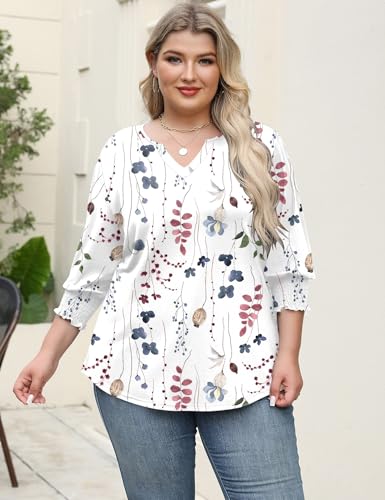 Rapbin Womens Plus Size Tops 3/4 Sleeve Blouses Shirts Casual V Neck Loose Tunic Tops 1X-5X