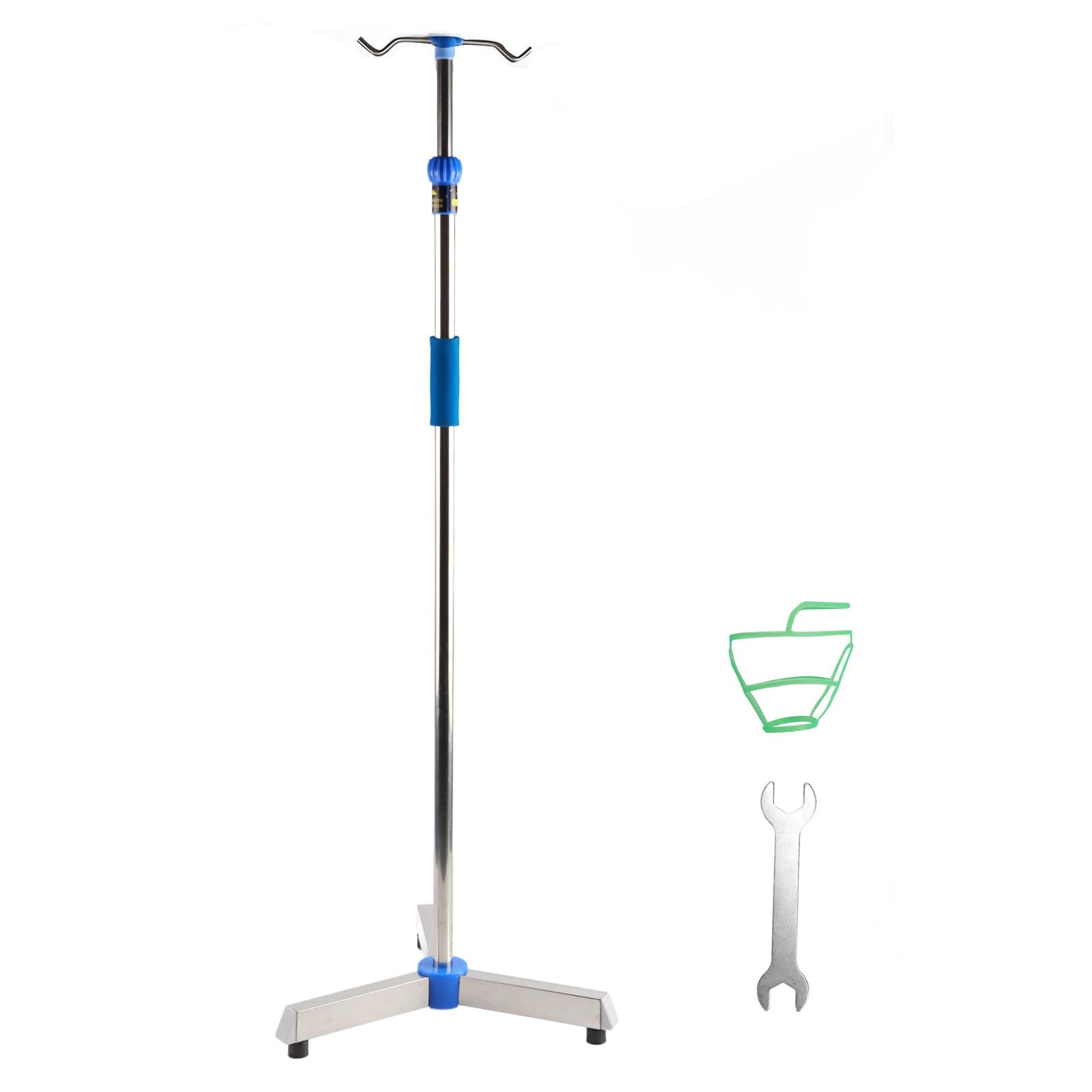 Asta Portaflebo, Asta Portaflebo Pavimento in Acciaio Inossidabile con Altezza Regolabile, Base Triangolare con Ruote, Asta Spessa, 2 Ganci, Supporto per Borsa Portaflebo per