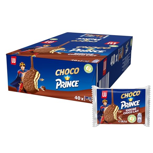 Choco Prince de LU - Biscuits Enrobés de Chocolat au Lait et Fourrés Goût Chocolat - Au Blé Complet - Pack de 40 Paquets (28,5 g)