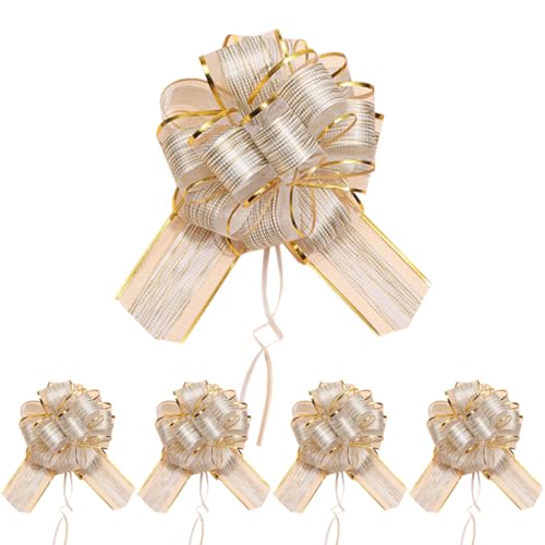 Large Pull Bows Wrapping Pull Bow Ribbon 5PCS Silver Bows for Gift Wrapping Ribbon Pull Bows Bows for Gift Wrapping Baskets Wedding Valentines Birthday Gift Christmas (Silver)