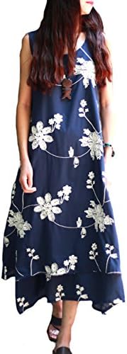 enjoysweety Women's Printing Dress Travel Line Clothing With Pockets (Fit US S-L) (Style 7-Navy Blue)