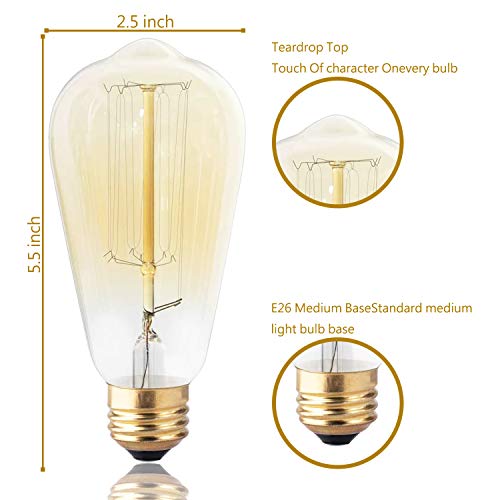 Dsyj For Edison Light Bulbs, Vintage 60 Watt Incandescent Light Bulbs E26 Base Dimmable Decorative Antique Filament Light Bulbs 252 Lumens, Amber Warm #TOP2