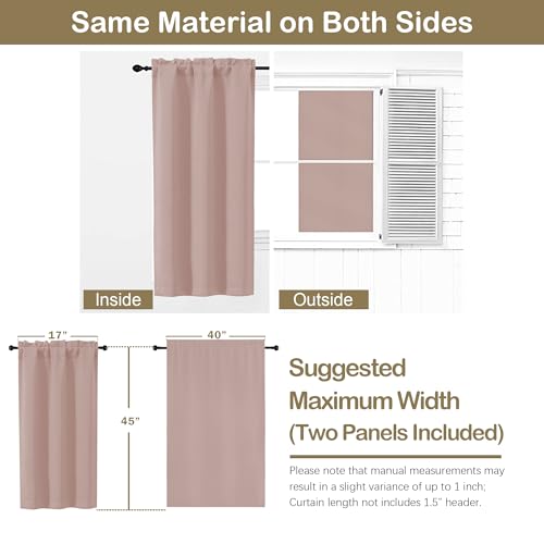 Image of Blush Pink Short Blackout Curtains for Bedroom 45 Inches Long 2 Panels, Thermal Insulated Room Darkening Curtains for Living Room, Dual Rod Pocket Blackout Drapes, 2x40Wx45L Inches